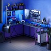 L Shaped Gaming Desk, Reversible Corner Desk with Hutch, Power Outlets, LED Strip, Monitor Stand - image 3 of 4