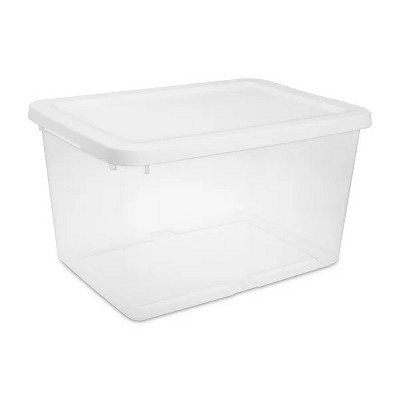 Storage Bin, 20 Quart Clear Plastic Storage Container with Snap-On Lid, White 8Pack