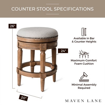 Weathered Oak 26" Backless Swivel Counter Stools with White Upholstered Seats, Set of 4