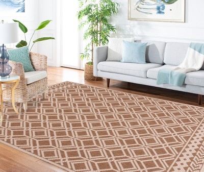 Camel Beige Geometric Hand-knotted Indoor Outdoor Rug
