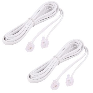 Unique Bargains 2 Pcs 6P2C RJ11 Telephone Phone Fax Modem Line Cable White 1.9M 6.2 Ft - 1 of 4