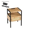 15.75" Rattan End table with Power Outlet and USB Ports , Modern nightstand with drawer and metal legs - 2 of 4