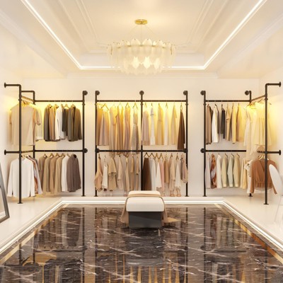 Besiost Corner Wall Mounted Closet System, Pipe Clothing Rack with Hanging