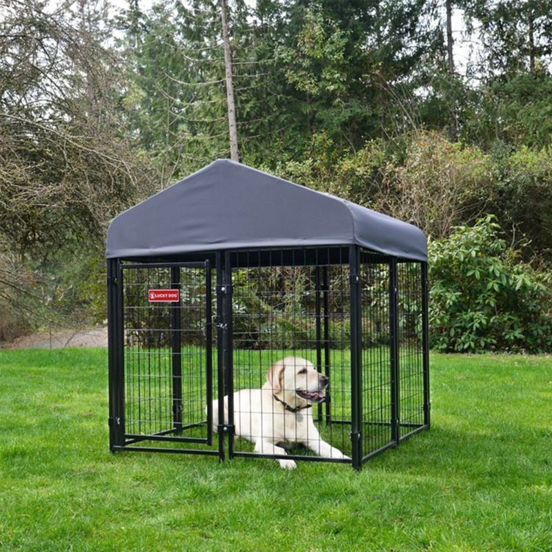 Lucky Dog STAY Series Black Powder Coat Steel Frame Villa Dog Kennel with Waterproof Canopy Roof and Single Gate Door, 2 of 7