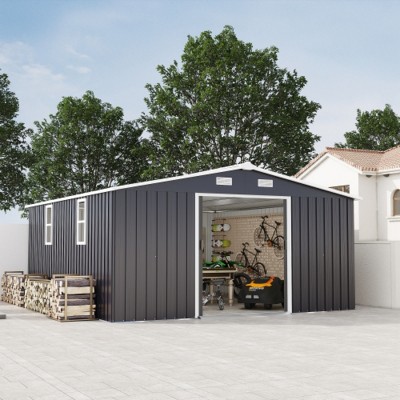 10×12 FT Extra Large Outdoor Steel Storage Shed with Two Daylight Windows, Weather-Resistant Tool Shed for Backyard or Garden–The Pop Home