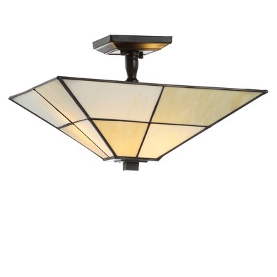 15.7" Glass/Metal Juliana Tiffany Style Semi Flush Mount (Includes Energy Efficient Light Bulb) White - JONATHAN Y