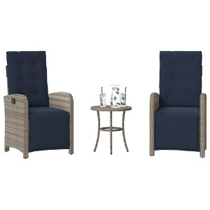 vidaXL 3 Piece Bistro Set with Cushions Gray Poly Rattan - 1 of 4
