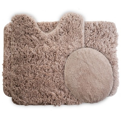 Hastings Home 3-Piece Super Plush Nonslip Bath Mat Set – Taupe