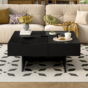 1pc Modern Coffee Table, Solid Wood & Glass Storage Table, Square Design with 3 Drawers for Living Room Use - Coolbibila - 1 of 4