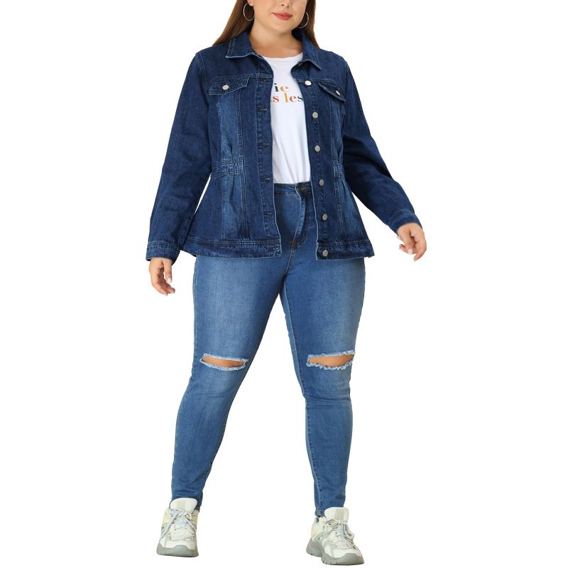 Agnes Orinda Women's Plus Size Classic Denim Washed Front Long Sleeve Casual Jean Jackets, 2 of 6
