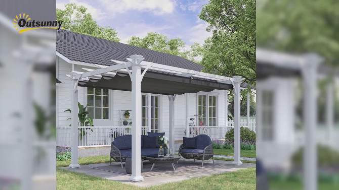 Outsunny 13' x 10' Wood Pergola Gazebo, Sun Shade Shelter with Retractable Canopy, for Garden, Patio, Backyard, Deck, 2 of 8, play video