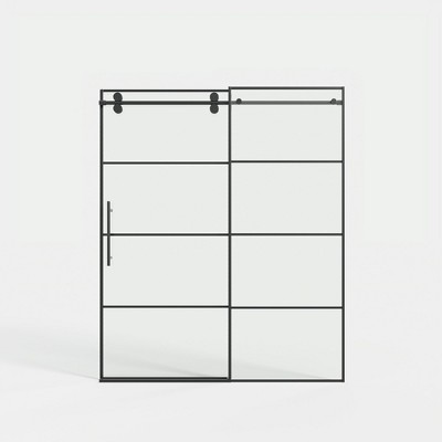 Lirago,56-60" x 72",Slim Frame Single Sliding Door with Tempered Glass, Reversible Installation, Silent Stainless Steel Rail & L-Shaped Waterstop
