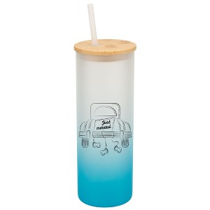 Elanze Designs Just Married Vintage Car Wrap-Around Design 25 Ounce Frosted Gradient Glass On-The-Go Coffee Travel Skinny Tumbler Mug Cup, Bamboo Lid - 1 of 1