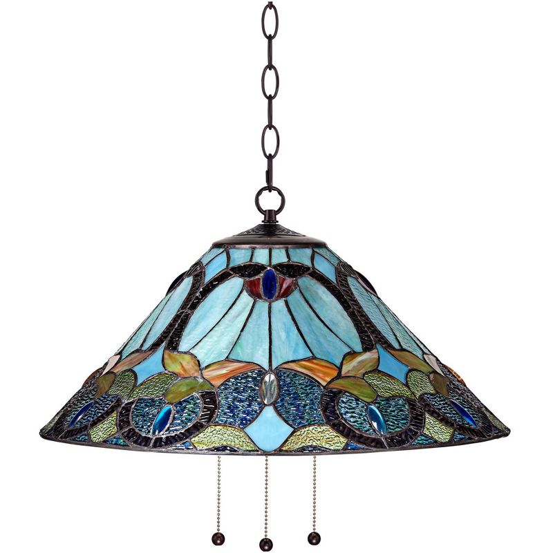 Robert Louis Tiffany Harvest Bronze Plug In Swag Pendant Chandelier 20 1/2" Wide Mission Art Glass 3-Light Fixture for Dining Room Home Kitchen Island, 1 of 9