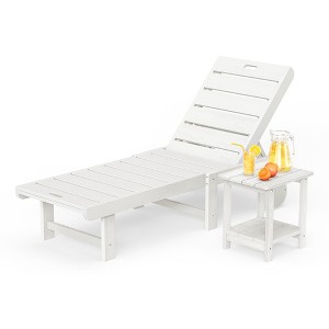Patio Chaise Lounge Chair Outdoor, HDPS Material, Outdoor Pool Lounge Chairs with 5-Position Backrest, with Wheels for Outside, Poolside, Beach - 1 of 4