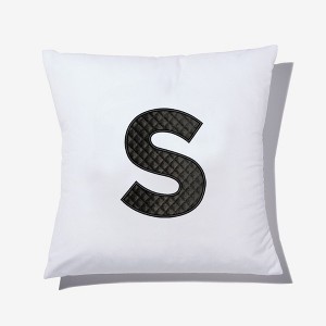 Personalization Mall Black Quilted Velour Initial Embroidered Applique Throw Pillow - 1 of 1