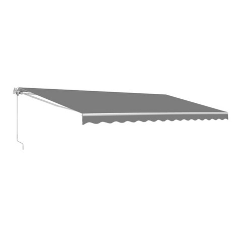 12x10 Ft Manual Exterior Sunshade Canopy with Hand Crank ALEKO Manual Retractable Half Cassette Patio Awning Gray and White Stripes 