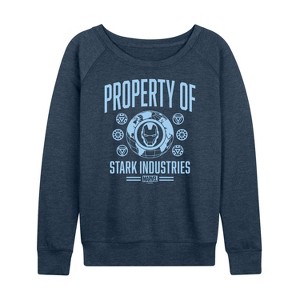 Women's - Marvel - Iron Man Property Of Stark Industries Lightweight French Terry Wide Neck Long Sleeve Shirt - 1 of 4