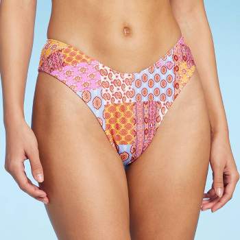 Women's Patchwork Print Ultra High Leg Ultra Cheeky Tanga Bikini Bottom - Wild Fable™ Multi