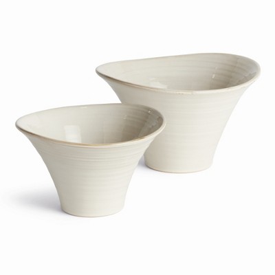Plum & Post Cotes Pots - 2pc - White Stoneware Planters w/ Drain Hole