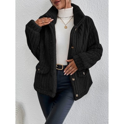 Women's Knit Open Front Sweater Long Sleeve Button Loose Short Cardigan Outerwear Coats