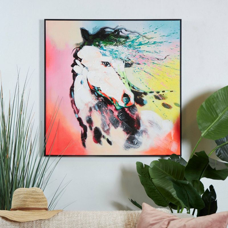 32&#34;x32&#34; Canvas Horse Abstract Paint Splatter Framed Wall Art with Black Frame - Olivia &#38; May, 2 of 9