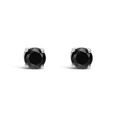 Haus of Brilliance Silver Black Diamond Solitaire Stud Earrings