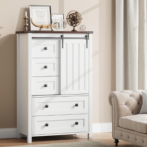 5 Drawers Dresser for Bedroom, Farmhouse Tall Chest of Drawers with Sliding Barn Door - 1 of 4