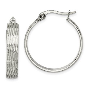 Black Bow Jewelry 5mm Textured Round Hoop Earrings in Stainless Steel, 25mm (1 Inch) - 1 of 4