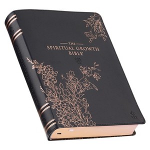 The Spiritual Growth Bible, Study Bible, NLT - New Living Translation Holy Bible, Faux Leather, Black Rose Gold Debossed Floral - (Leather Bound) - 1 of 1