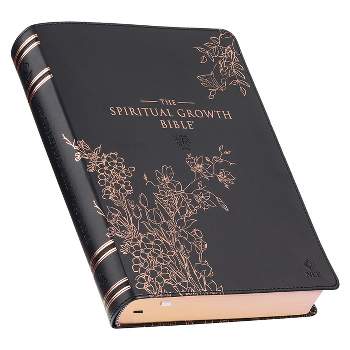 The Spiritual Growth Bible, Study Bible, NLT - New Living Translation Holy Bible, Faux Leather, Black Rose Gold Debossed Floral - (Leather Bound)