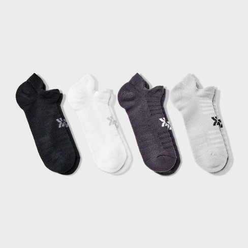 Women's 4pk Interval Double Tab No Show Socks - All In Motion™  Gray/white/black 4-10 : Target