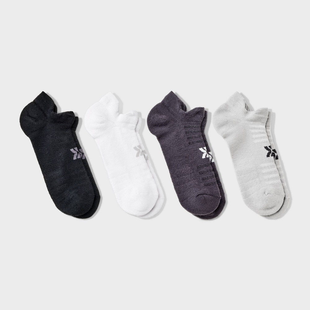 Women 4pk Interval Double Tab No Show Sock - All In Motion /White/Black 4-10