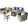Marlton 9pc Wicker Outdoor Fire Pit Patio Furniture Set Conversation Sofa with a Swivel Chair and Cushions - 2 of 4