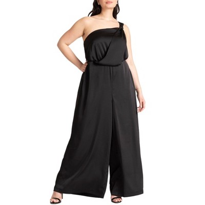 ELOQUII Women's Plus Size Tie Detail Satin Jumpsuit