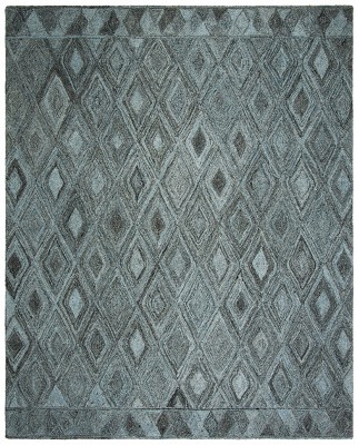 Blue and Black Geometric Tufted Wool Area Rug 8' x 10'