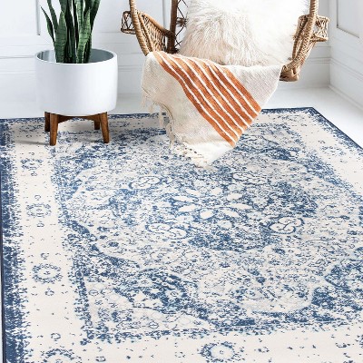 Bohemian Distressed Medallion 5' x 7' Blue Synthetic Area Rug