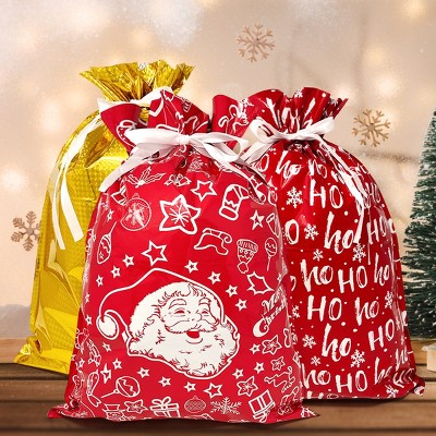 Set of 6 XL Red & White Aluminum Foil Christmas Gift Bags