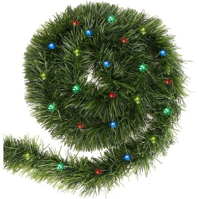 Swtroom 50 Ft Christmas Garland 100 LED Pre-lit Garland Green Artificial Pine Decorative Garland Xams Decor Multi-Color Lights