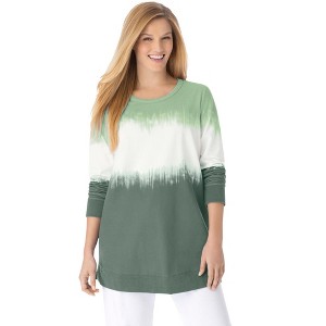 Woman Within Plus Size Tie-Dyed Knit Sweatshirt Tunic - 1 of 4