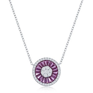Bella Silver Sterling Silver White CZ and Ruby CZ Baguette Circle Necklace - Red - 16+2 Inch - 1 of 2