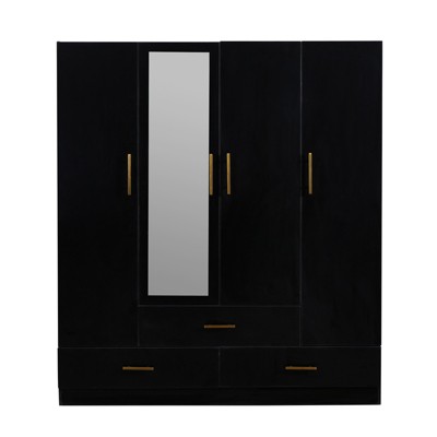 Keloyid Black Wood 62.99 in. Armoire with 3 Drawers and 6 Shelves