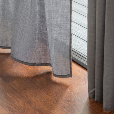 Dark Gray Faux Belgian Flax Semi-Sheer Window Curtain Panels, 52 x 63 Inches