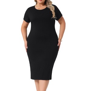 Agnes Orinda Women's Plus Size Short Sleeve Crew Neck Casual Midi Bodycon Dresses - 1 of 4