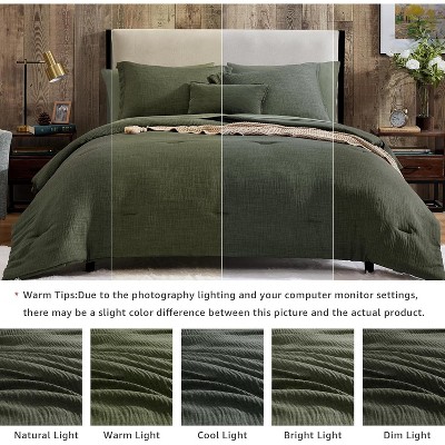 Der Rose BALHAM TRADE-King Size Comforter Set 7 Piece Dark Green Textured Soft Solid All Season Bed in a Bag Sage Green-King 102"x90" — фото 3