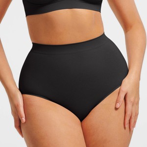 Feelingirl Women's Seamless High-Waist Tummy Control Antibacterial Peach Hip Brief Black S - 1 of 1