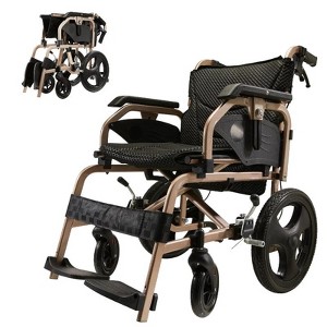 KTMBDW Lightweight Wheelchair with Swing-Away Footrests and Flip-Back Arms, Portable Folding Wheelchair for Adults and Seniors, 18 Inch Seat - 1 of 4