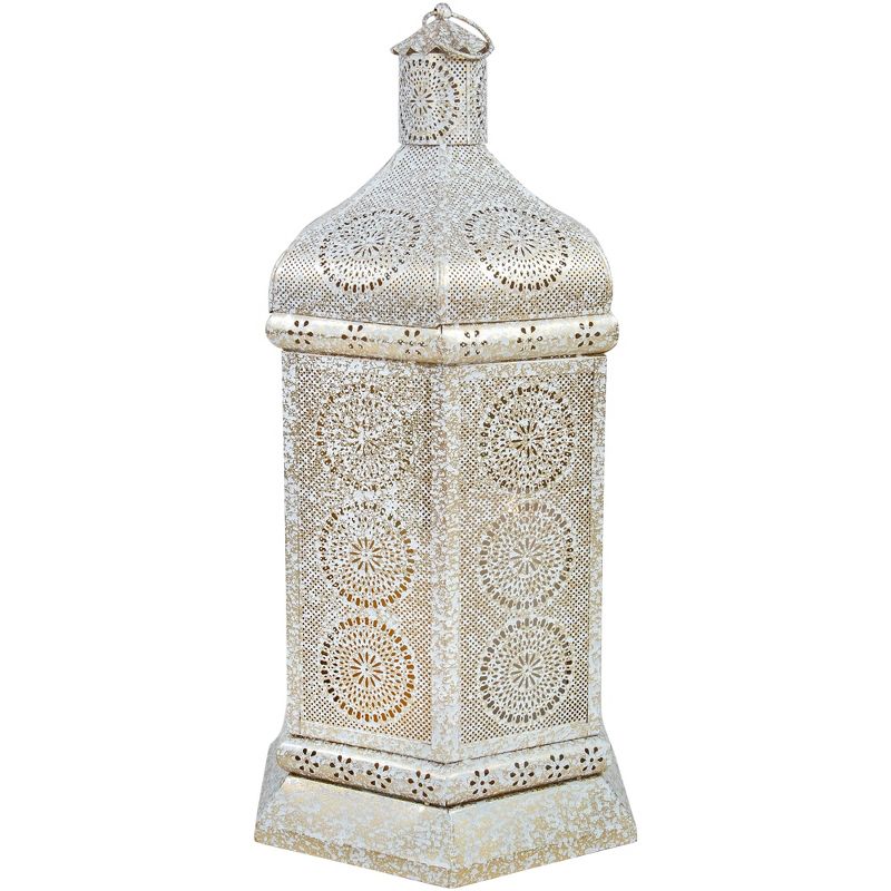 Northlight 21.5" White and Gold Moroccan Style Pillar Candle Table Lantern, 4 of 5