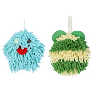 REGALWOVEN 2 Pack Chenille Hand Towels Cute Decorative Hand Drying Hanging Ball Towels 7" x 7" - 1 of 4