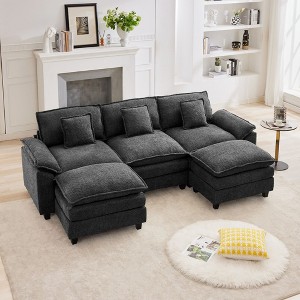Likepay 105.9 in. Chenille Fabric 5 seat Sectional Sofa with 2 Ottomans - 1 of 4